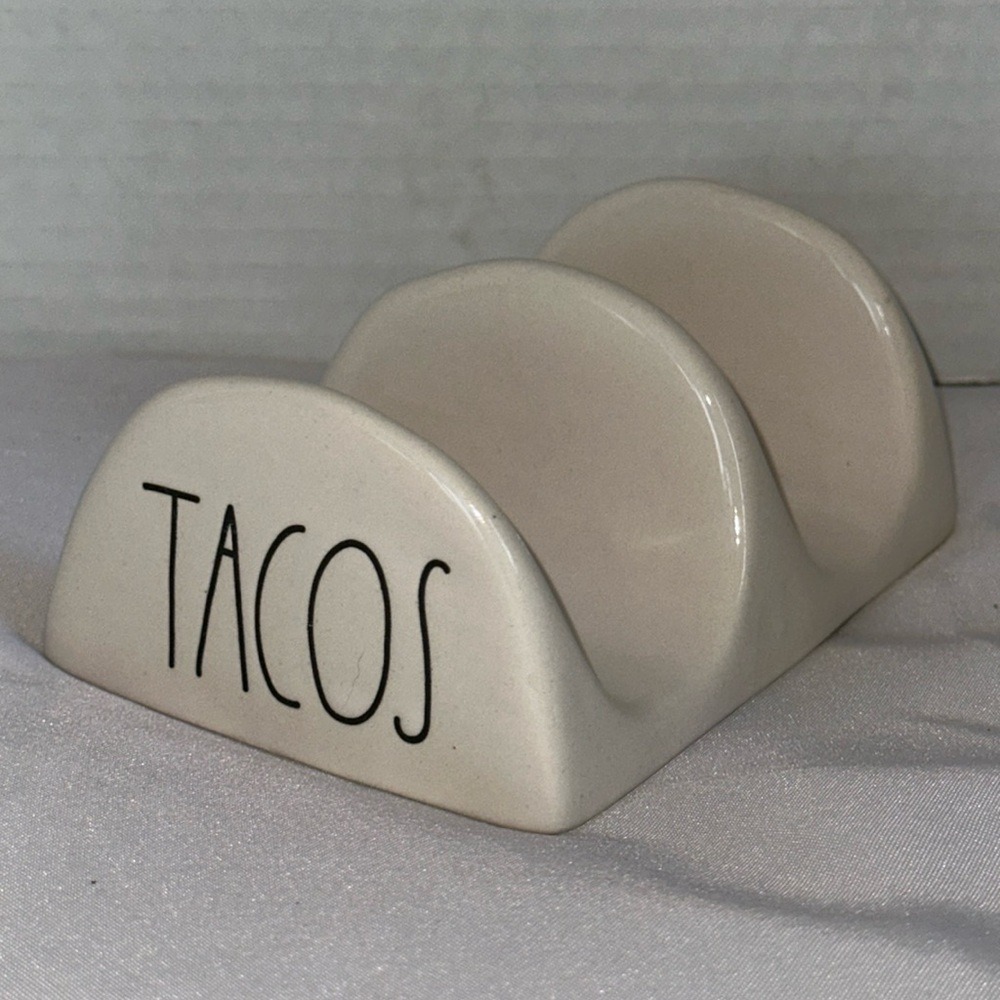 Rae Dunn Artisan Collection Tacos Ceramic Taco Holder Cream Farmhouse Magenta